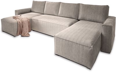 U-BANK ASPRA Beige Cordstof met slaapfunctie