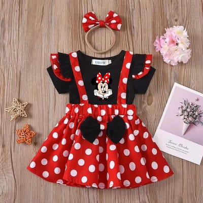 Ensemble 2 pièces Mickey Minnie Mouse Tenue Enfant Bébé Filles Été Soirée Enfants Pois Hauts Jupe Robe Cosplay avec Bandeau Nœud 80 (6-12M) black