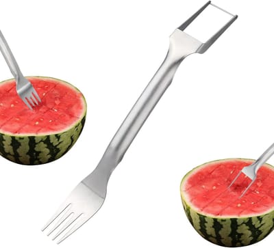 RVS Watermeloen Snijvork - Summer 2-in-1 Fruitsnijder - Slice and Meat - Zilver