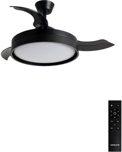 CREATE - Stille plafondventilator 40 W Ø107 cm met intrekbare bladen en LED-licht - M - Met licht - Afstandsbediening - WIND CLEAR EDGE
