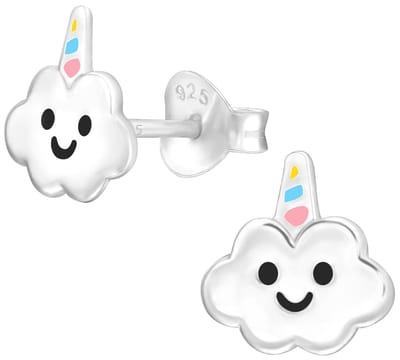 Joy|S - Zilveren wolk oorbellen - 8 mm - wolkje eenhoorn oorknoppen - kinderoorbellen - cloudcorn
