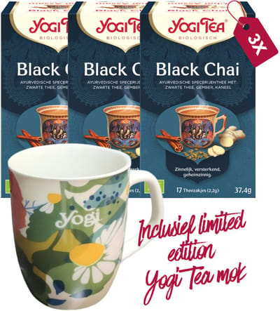 Yogi Tea Black Chai Bio pakje - 3 pakjes - inclusief limited edition Yogi Tea mok