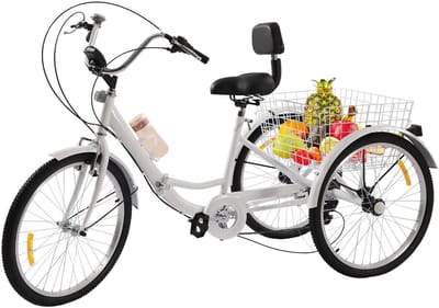 Driewieler Volwassenen - Stadsfiets - Boodschappen Doen - Opvouwbaar Frame - 24 Inch Wielen - Wit