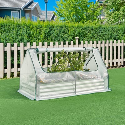 Plantenbak met foliekas Balsorano 180x90x98 cm wit zilverkleurig [en.casa]