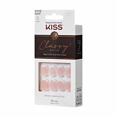 KISS Zelfklevende Kunstnagels Classy Short S - Nagels - 28 Stuks, Makkelijk aan te brengen