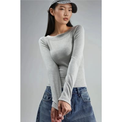 Slim Fit Geribbelde Bootneck Blouse