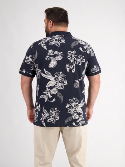 LERROS Poloshirt met bloemen-all-overprint, grote maten , Maat: 3XL , Kleur: CLASSIC NAVY , 100% katoen