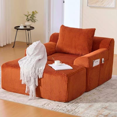 Oversized Bankstoel - Lezen Fauteuil - Ontspannen Zitten - Geen Montage Nodig - Diepe Zitting - Oranje