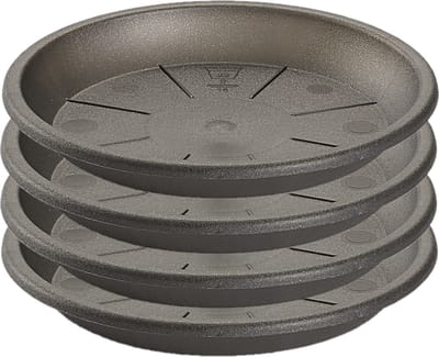 Set van 4x stuks water opvangschaal bakje Planten/bloempot antraciet grijs rond 24 cm - Kunststof - Pot van 30/35 cm diameter