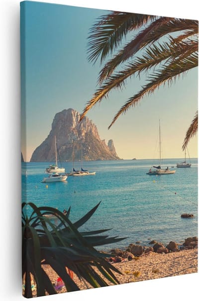 Artaza Canvas Schilderij Strand - 40x50 cm - Wanddecoratie Zeezicht - Muurdecoratie Palmboom - Kamer Accessoires