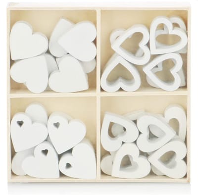Houten Hartjes Decoratie - Houten Confetti Harten - Tafeldecoratie Versieren - Vier Verschillende Designs - 32 Stuks - Wit