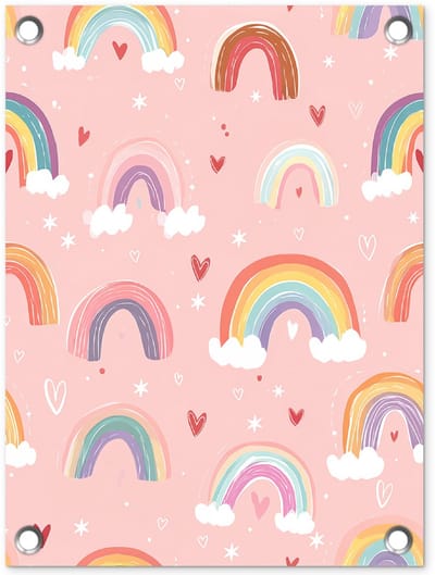 Tuinposter 30x40 cm - Tuindecoratie Regenboog - Patroon - Pastel - Handgetekend - Poster voor in de tuin - Buiten decoratie - Schutting tuinschilderij - Tuindoek muurdecoratie - Wanddecoratie balkondoek