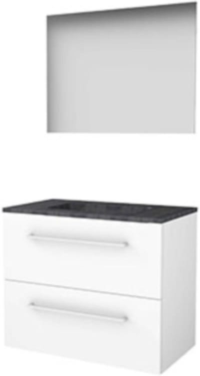 Basic-Line Ultimate 46 Badkamermeubelset - 80 x 46 cm - Met Grepen - 2 Lades - Hardstenen Wastafel - 1 Kraangat - Spiegel met Indirecte LED Verlichting - Ice White