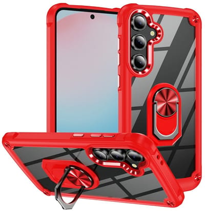 Coverup Hoesje - Geschikt voor Samsung Galaxy S25 FE Hoesje - Coverup ShockProof Transparant Ring Kickstand Back Cover - Rood