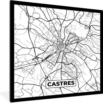 Fotolijst incl. Poster Zwart Wit- Frankrijk - Castres - Kaart - Plattegrond - Stadskaart - Zwart wit - 40x40 cm - Posterlijst