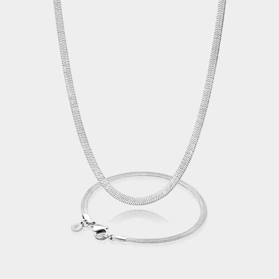 Herringbone Ketting 3 mm x Herringbone Armband 3 mm - Zilveren Schakelketting en Schakelarmband Heren - 50/19 cm lang - Olympus Jewelry
