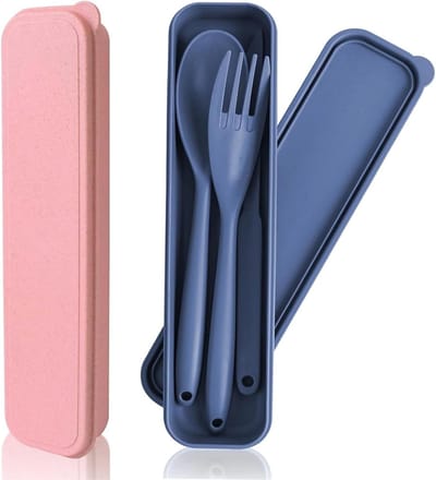 Draagbaar Bestekset voor Kamperen en Reizen - Herbruikbaar Plastic Bestek met Lepel, Mes en Vork in Etui - Ideaal voor Buiten, Kantoor en School
