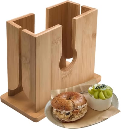 Bagelsnijder Houder - Snijmachine Brood - Gelijkmatig Snijden - Antislip Voetjes - 18x17x17 cm - Houtkleur