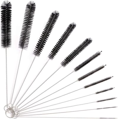 TOVBMUP Reinigingsborstels - 12 stuks - Lengte 21 cm - Flessenreinigingsborstels - Melkslangborstels - Geschikt voor theepotuitlopen, espressomachines, drinkrietjes - Nylon slangborstelset