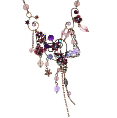Behave - Paarse Ketting met Bloemetjes en Steentjes - 41 cm