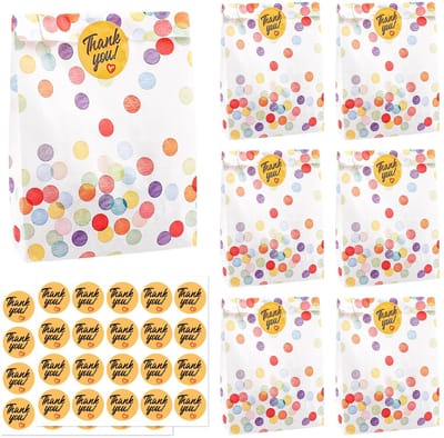 Dailygoods- Cadeauzakjes 30 stuks - Papieren Zakjes 19 x 13 x 3,5 cm - Met 40 Stickers - Geschikt voor Kinderverjaardag - Recyclebaar - Ronde Punten - Geschenkzakjes