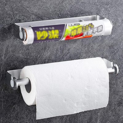 Famanu - Keukenrolhouder Papieren handdoekhouder Handdoekenrek voor wandmontage Tissue Roll roestvrij staal Wandgemonteerd papierrek onder kastdispenser voor Home Badkamermeubel Toilet Wastafel Hotel Zilver