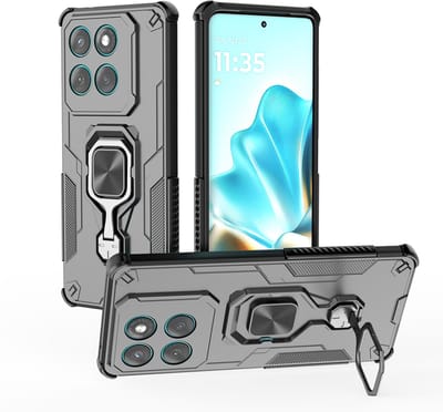 MobyDefend Hoesje - Geschikt voor Motorola Edge 60 / Motorola Edge 60 Fusion - Dubbelgelaagde Pantsercase Met Standaard - Zwart