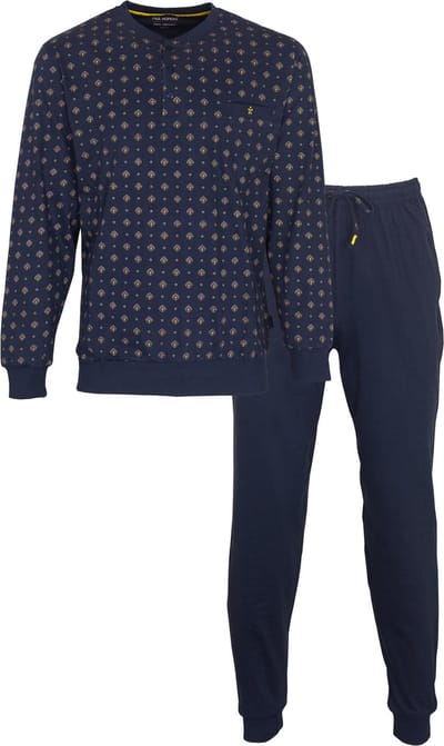 Paul Hopkins Heren Pyjama - Polo Sluiting - Katoen - Blauw - Maat XXL