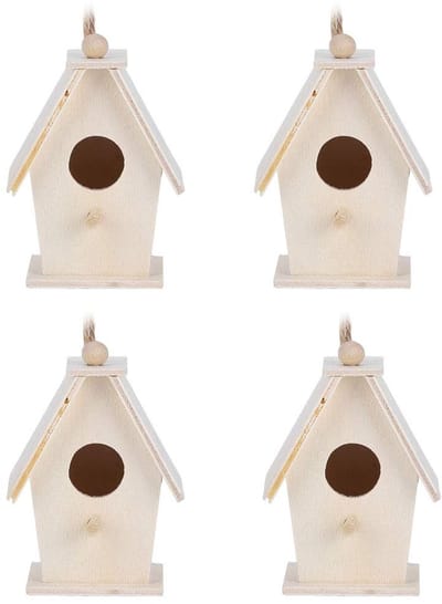 Dailygoods- Vogelhuisjes 4-delig - Innovatief Houten Vogelnest - Tuinterrasdecoratie - Plataanhout - Afmetingen 6,5x4x5 cm - Lichtgewicht 80 g