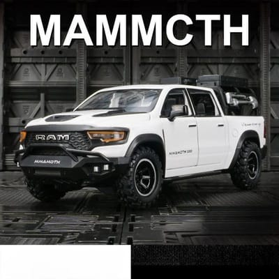 1:32 Ram Mammoth Pick-up Simulatie Legering Auto Model Geluid En Licht Pull Back Speelgoed voor Kinderen Verzamelaar Verjaardagscadeau gray