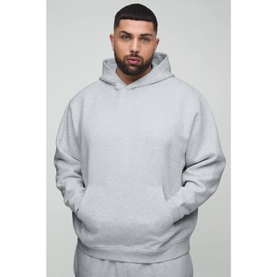 Plus 330GSM Basic Oversized Over het Hoofd Hoodie | Grey Marl | Size 4XL