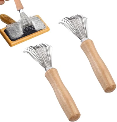 Dailygoods- Borstelreiniger 2 Stuks - Haarborstelreiniger - Roestvrij Staal/Hout - Professioneel Ontwerp - Afmetingen 11,5 x 6,5 cm - Verwijdert Haren uit Borstels - Haarbosch