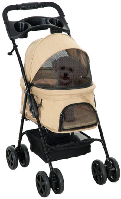 PawHut Hondenbuggy Opvouwbare Hondenbuggy voor Kleine Honden en Katten Oxford Khaki 67x45x96cm