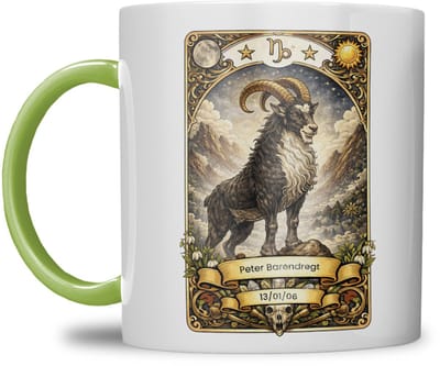Sterrenbeeld mok - Steenbok - Licht Groen - Tarot mok - Gepersonaliseerd met naam en datum