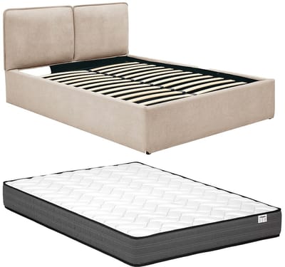 Vente-unique Bed met opbergruimte stof beige 160 x 200 cm