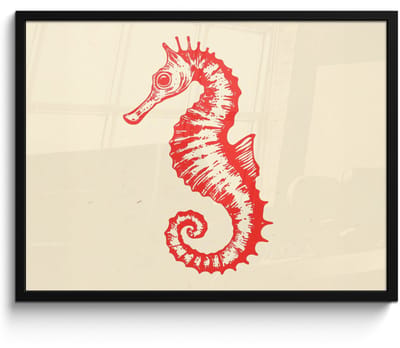 Poster in lijst - Fotolijst 80x60 cm - Posters - Zeepaardje - Rood - Fijne details - Posterlijst zwart - Decoratie - Wanddecoratie woonkamer - Muurdecoratie slaapkamer