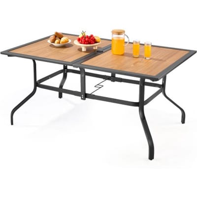 VEVOR Patiotafel Tuintafel Balkontafel (1505 x 960 x 725 mm) Gemaakt van koolstofstaal + DPC-plaat, Eettafel voor tuin, patio, tuin, veranda, waterdicht, met 35 mm parasolgat, draagvermogen van 68,04 kg