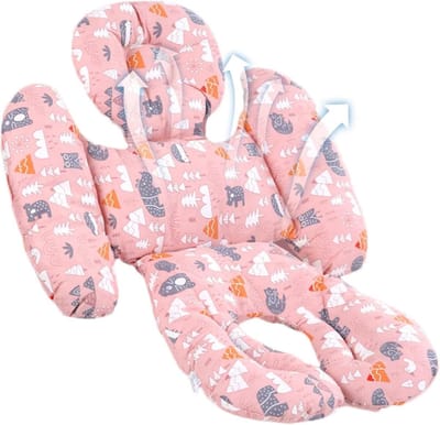 Baby autostoelkussen - Kinderwagen inzet - Comfortabel reizen - Vijfpunts design - 30 x 25 x 5 cm - Roze bos
