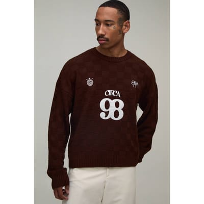 Ontspannen Ruime Gebreide Trui Met Schaakbordpatroon Circa 98 | Chocolate | Size Medium