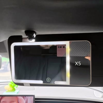 Make-Up Spiegel Auto - Oplaadbare Auto Zonneklep Spiegel Met Led - Zonneklep Spiegel - 3 Lichtstanden Aanpassen - Auto Interieur - Make-Up Spiegel - Universele Zonneklep Spiegel - Handig In Auto-Vijfvoudige vergroting-Zwart