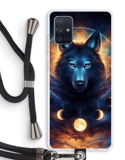 Case Company® - Hoesje met koord geschikt voor Samsung Galaxy A71 hoesje met Koord - Wolf Dreamcatcher - Telefoonhoesje met Zwart Koord - Bescherming aan alle Kanten en Over de Schermrand