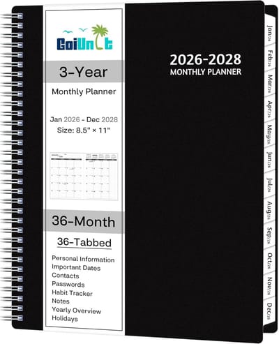 Grote Maandplanner 2026 t/m 2028 - 3 Jaar Agenda Zwart