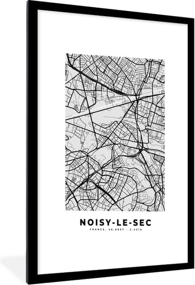 Fotolijst incl. Poster - Frankrijk - Plattegrond - Kaart - Noisy-le-Sec - Stadskaart - 60x90 cm - Posterlijst