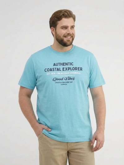 LERROS Zomers T-shirt van katoen met ronde hals, grote maten , Maat: 3XL , Kleur: REEF BLUE , 100% katoen