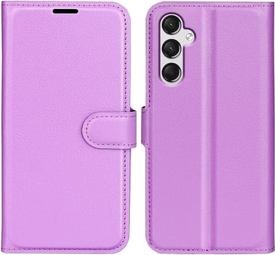 Geschikt voor Samsung Galaxy A25 5G - Kickstand - Kaarthouder - Magnetische Gesp - Hoesje met Siliconen Bumper - Paars