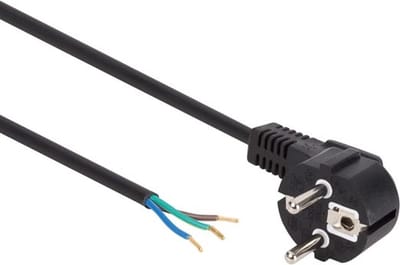 Perel Voedingskabel, H05VV-F 3G0.75, 3 m, 10 A/230 V, 2500 W, type E/F 90°, voor binnen, pvc, zwart