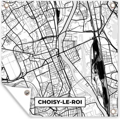 Tuin poster Kaart - Plattegrond - Frankrijk - Stadskaart - Choisy-le-Roi - Zwart wit - 200x200 cm - Tuindoek