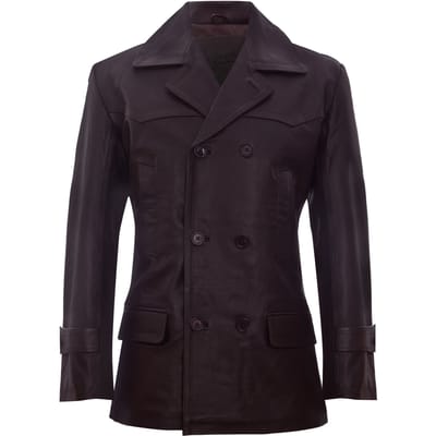 Cow Hide Dr Who Naval German Pea Coat leren jas