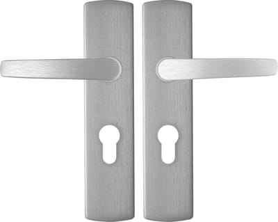 AXA Binnendeurbeslag set (Curve Klik) Aluminium geslepen: Kruk (model Curve) op schild met cilindergat PC55