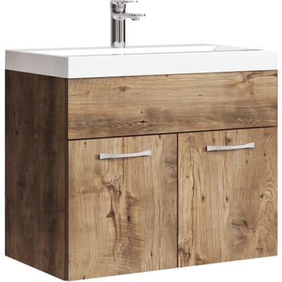 Badplaats Badkamermeubel Montreal 60 x 35 cm – Bruin Eiken – Wastafel met Onderkast